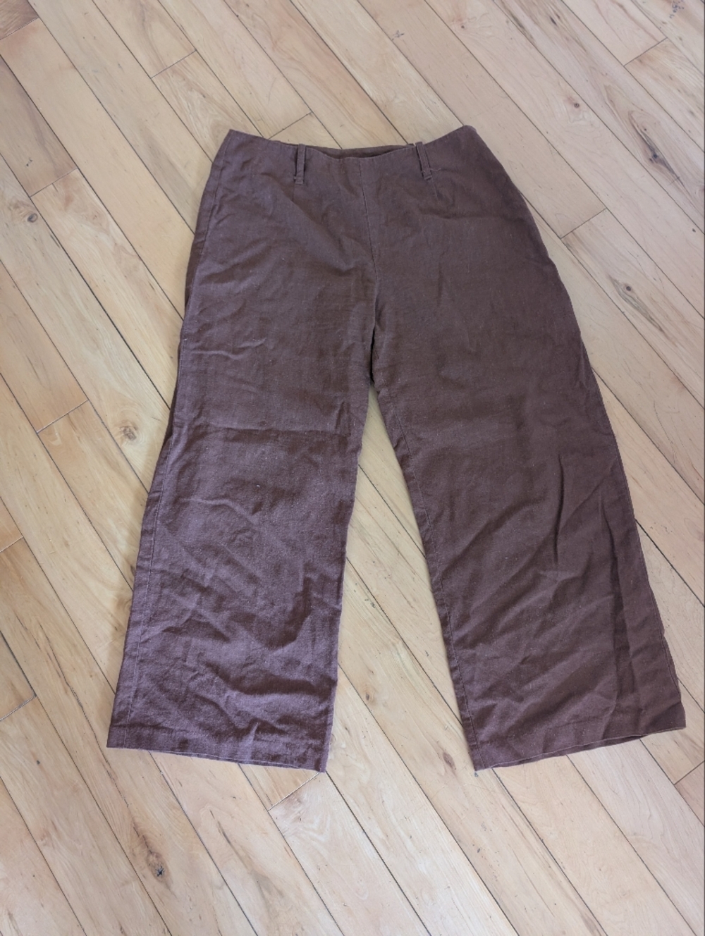 Women's Brown Linen/Cotton Casual Cropped Pants